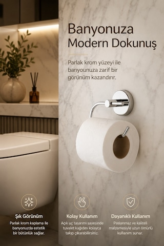 Alper Banyo Ceria Krom Eko Kapaksız Tuvalet Kağıdı Askısı Tuvalet Kağıtlığı Ister Yapıştır Ister Montajla