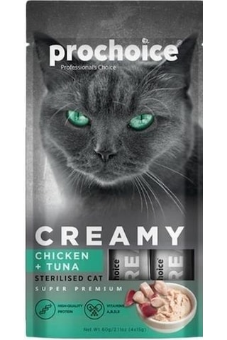Pro Choice Creamy Kediler İçin Tavuklu Ton Balıklı Sıvı Kedi Ödülü 4 x 15 G