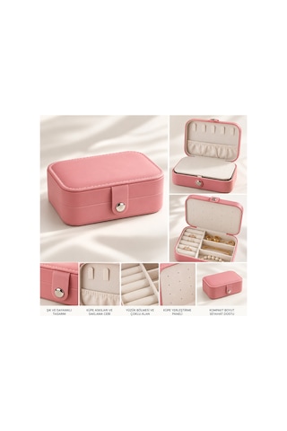 Essentials Collection Cove Pembe Bölmeli Takı Kutusu Yüzük Küpe Kolye Düzenleyici Seyahat Organizeri Pembe Pembe