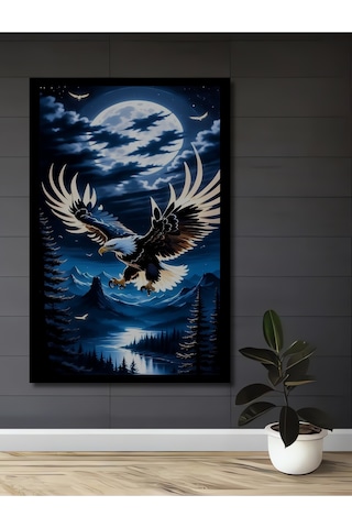 Kartalın Gece Yarısı Pençesi Yağlı Boya Görünümlü Dekoratif Ahşap Tablo Uynkfrk68631
