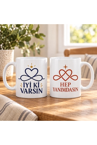 Buradabulabilirsin Dostluk Düğümleri 2'li Porselen Kupa Seti - Model 319 Bbz Çok Renkli