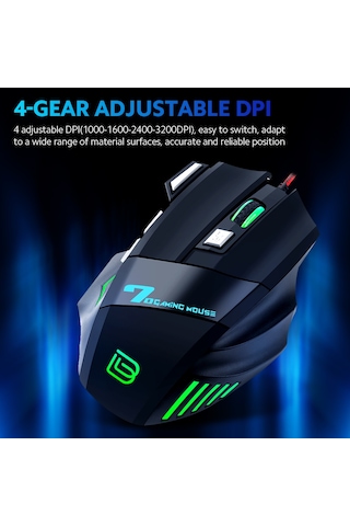 Geeksen Bajeal G7 Profesyonel Oyuncu Faresi, 3200 Dpı, 8 Milyon Tıklama Ömrü, Windows & İos Uyumlu, Siyah Optik