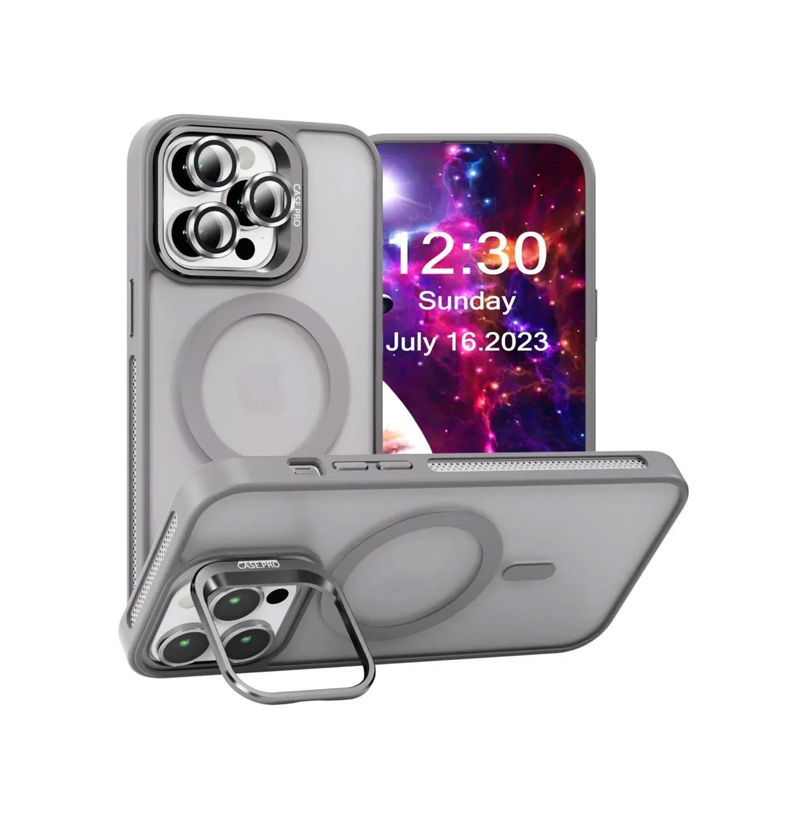 Apple Uyumlu iPhone 16 Pro Max Kılıf Armor Seri Magsafe Stand Özellikli Kamera Lensli Kapak Gri