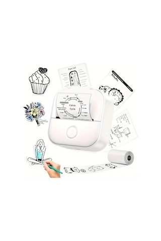 Gateesat Phomemo T02 Mini Beyaz Termal Yazıcı Kablosuz Sticker Fotoğraf Yazıcı İos Android