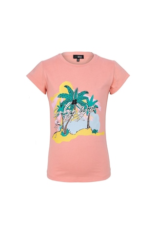 Brz Kids Palmiye Baskılı Kız Çocuk T-shirt-somon Somon