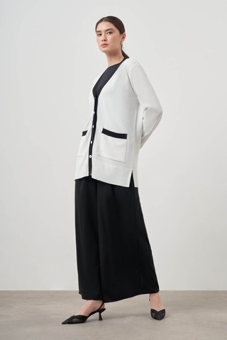 Mizalle Şeritli Rayon Ekru Hırka Ekru