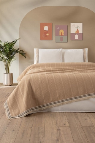 Tivoli Çift Kişilik Dantelli 4 Parça Pike Takımı Çeyizlik-melanie-kapuçino Kapucıno Cappuccino