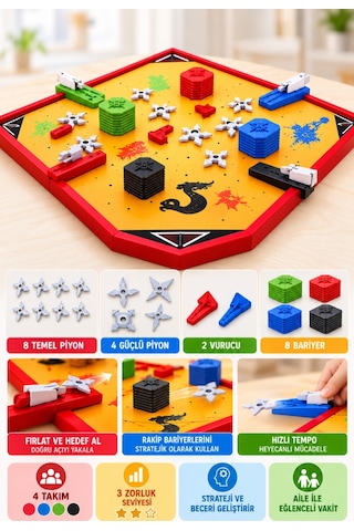 Shuriken Arena Eğlenceli Ninja Atış Oyunu 26 Cm 4 Takımlı 3 Zorluk Seviyeli 23 Parça Oyuncak Set