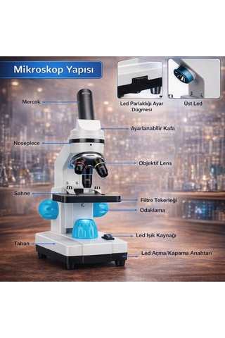 Artnest Profesyonel 2000x Zoom Dijital Biyolojik Mikroskop Hd Monoküler 2mp Elektronik Lens