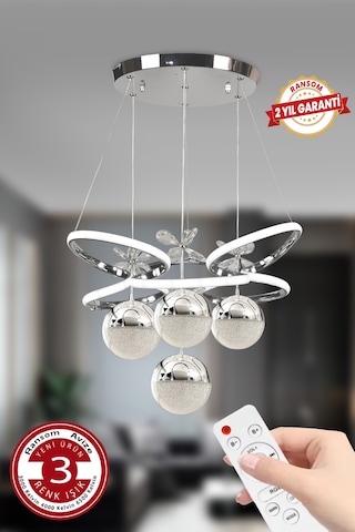 4 Toplu Kumandalı Büyük Salon Avize 3 Renk Krom Gümüş Kasa Saray