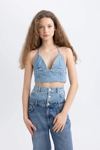 Defacto Afra x DeFacto Boyundan Bağlamalı Crop Jean Bluz C5862AX24SPNM28 Mavi