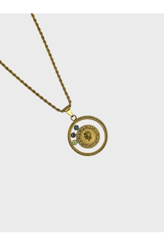 Arnes Jewelry Çelik Çeyrek Altın Takılabilir Nazar Boncuklu Kolye Ar607nes Gold