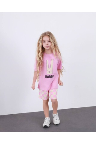 Miniko Kids Kız Çocuk Rabit Tavşan Modelli Pamul Şortlu Takım Pembe