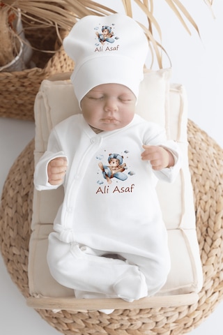 Bebewini Pamuk Baskılı 11'li İsimli Hastane Çıkışı M21 Ekru