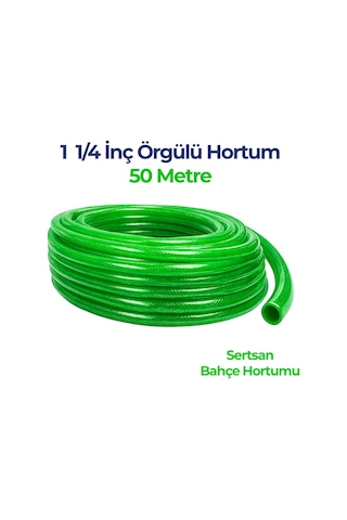 Örgülü Su Hortumu 1 1/4 İnç 50 Metre Yeşil Dayanıklı Bahçe Hortumu