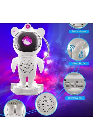 Mobil Power Bilgisayar Cep Telefonu İçin Müzik Sesli Uzaktan Kumanda Projektör İle Galaxy Lght Astronot Projeksiyon Lambası Çok Renkli