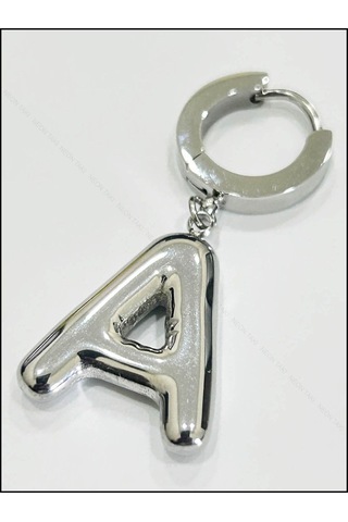 A Harfi, Balon Formlu, Paslanmaz Çelik Küpe 288, Gümüş Renk Gümüş