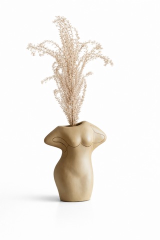 Terracotta Gövde Şekilli Dekoratif Vazo Kahverengi Toprak Modern Salon Konsol Bohem Ev Dekoru 16 Cm Açık Kahverengi
