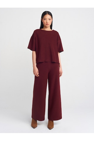 Dilvin 71833 Geniş Paça Fitilli Pantolon Bordo