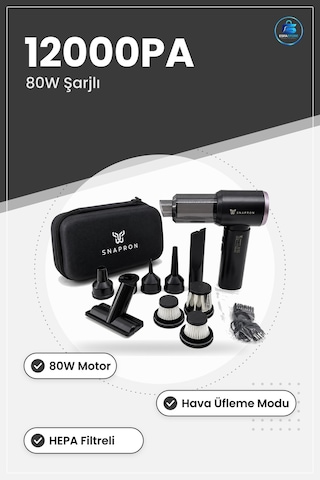 Araç İçi Süpürge 12000pa 80w Şarjlı El Tipi Hava Üfleyici İki Fon