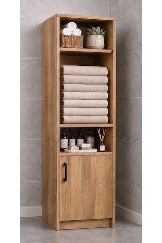 Duru Meşe Çok Amaçlı Raflı Banyo Kiler Mutfak Erzak Çamaşır Odası Dolabı Çam