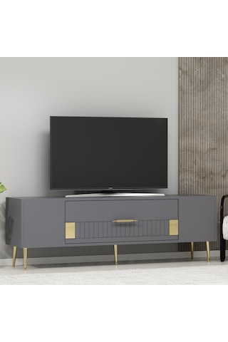 Pencap Tv Sehpası Tv Ünitesi 150 Cm Antrasit Altın