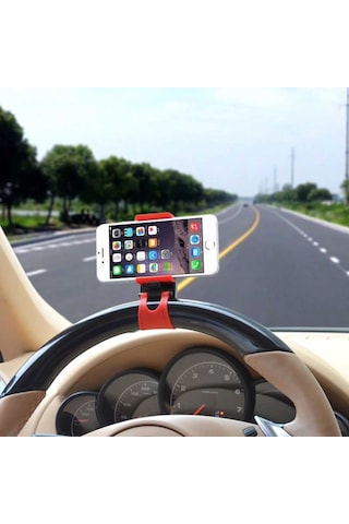 Zore Araç Direksiyon Telefon Tutucu-Siyah-Kırmızı-Siyah-Kırmızı