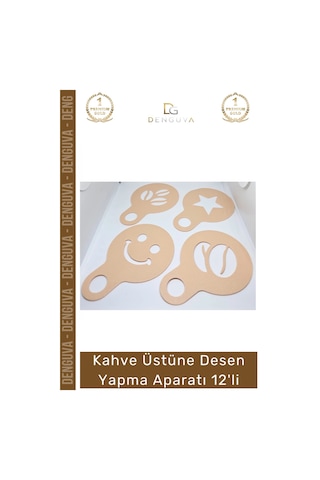 Kahvedeseni Seti Barista Latte Art Stencil 3d Baskı Takımı Kahve Üstüne Desen Yapma Aparatı 12'li Çok Renkli