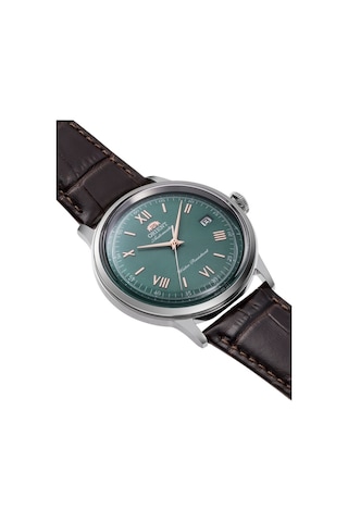 Orient Bambino Ra-ac0023e30b Kurmalı Otomatik Deri Kahverengi Yeşil Kadran 41 Mm Erkek Kol Saati Gri