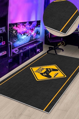 West Home Gamer Halısı Yıkanabilir Kaymaz Taban Led Işık Görselli Genç Odası Için Oyuncu Halısı Wh 543 Yellow