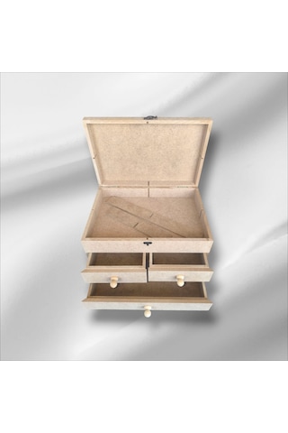 Ahşap Boyanabilir- Ham Mdf- 3 Çekmeceli-4bölmeli Organizer Kutu