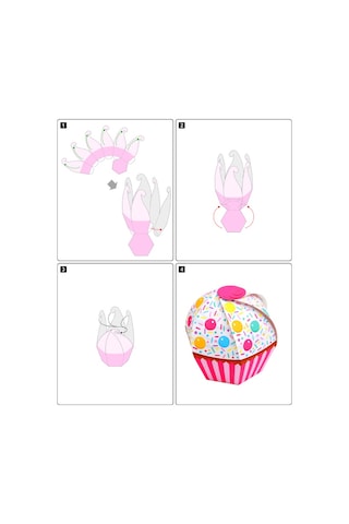 Bonbon Desenli Cupcake - Hediye, Şeker Ve Kurabiye Sunum İkram Kutusu Pembe - 20'li Paket