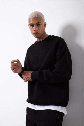 Barlashive Erkek Bisikilet Yaka 3 İplik Pamuklu Sweatshirt - Siyah Çok Renkli