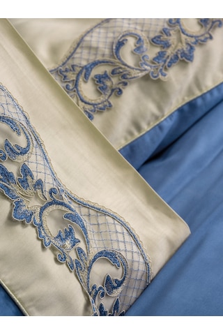Cotton Box Nakışlı Saten Çift Kişilik Nevresim Takımı Amaya Bej