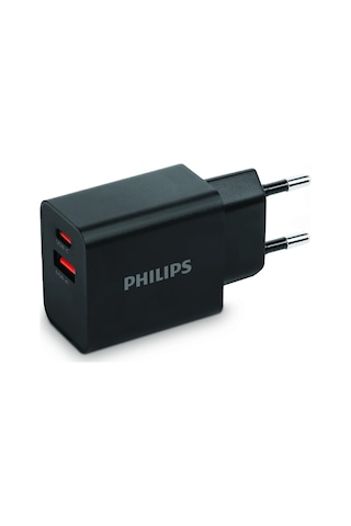 Philips Dlp4325ab/12 Usb-c 20w Usb-a 18w Şarj Adaptörü, Siyah Philips Dlp4325ab/12 Usb-c 20w Usb-a 18w Şarj Adaptörü, Siyah