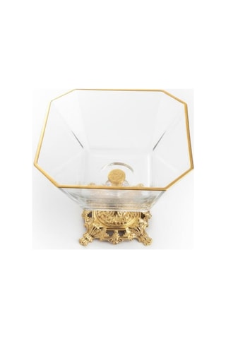 Paşabahçe Cam Paşabahçe Metal Ayaklı Gold Detaylı Cam Büyük Boy Salata & Sunum Kasesi 2,05l Altın