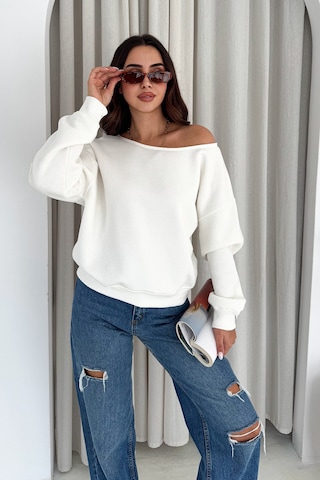 Noa & Noa Kadın Omuz Detaylı Polar Sweatshirt Rahat & Feminen Stil Beyaz