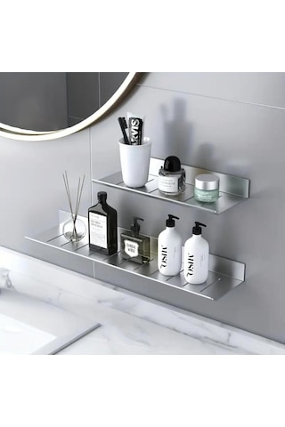 Gkd 304 Kalite Paslanmaz Çelik 40 Cm Ve 30cm 2 Adet Banyo Rafı Düzenleyici - Vidalı Sistem - Inox Gri
