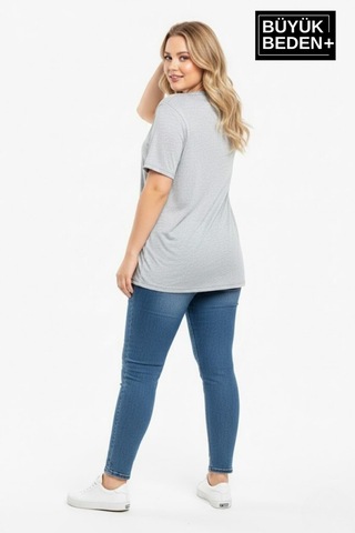 Superlife Büyük Beden Kadın Basic 3xl-6xl Bisiklet Yaka 3'lü Tişört Seti Spr26btsk510+3 Whıte-navy-black