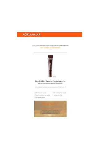 Missha Bee Pollen Eye Ampouler Arı Poleni İçeren Besleyici ve Nemlendirici Göz Çevresi Ampulü 10 ML