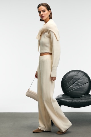 Grımelange Marıposa Kadın Yuvarlak Yaka Çizgi Desenli Crop Geniş Paça Triko Ekru Alt-üst Takım ekru