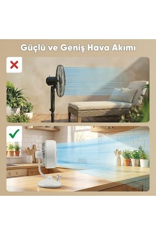 Juo Q3 120 Salınımlı 3 Kademeli Led Işıklı Şarjlı Masaüstü Fan Vantilatör Retro Bej Acı Kahverengi
