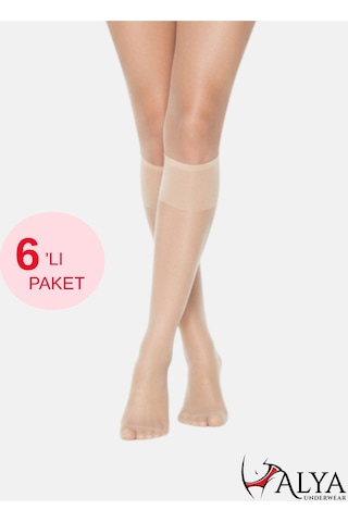 Alya Underwear Kadın Parlak Diz Altı Çorap 15 Denye, İnce Fit - 6'lı Paket Açık Ten 51 6'lı