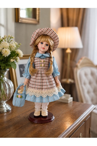 Premium 35 Cm Elbiseli Porselen Bebek Biblosu Dekoratif Vintage Kız Biblo Ev Salon Dekoru -