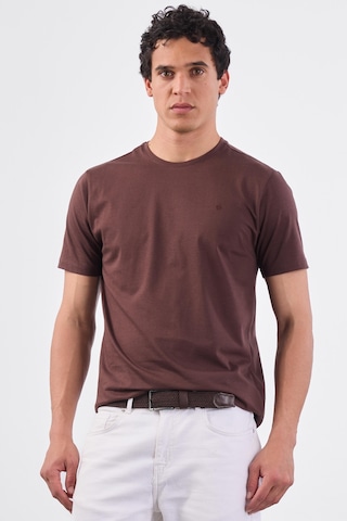 Dufy Kahve Bisiklet Yaka Pamuklu Düz Renk Slim Fit Erkek T-shirt Kahve