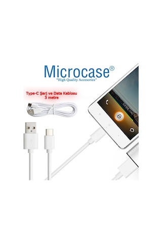 Microcase Type-C Usb Şarj Ve Data Kablosu - 3 Metre Beyaz