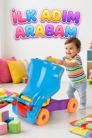 2'si 1 Arada İlk Adım Arabası Ve İlk Arabam Renkli Pratik Eğitici Bin-git Oyuncak Yürüteç Çok Renkli