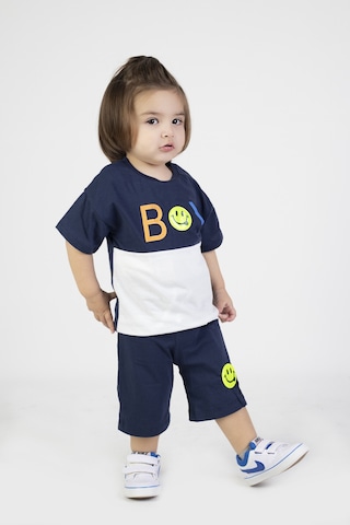 Erkek Bebek Şortlu Kısa Kollu Boys Desen Baskılı Yazlık Basic Alt-üst Takım 6-24 Ay Lacivert