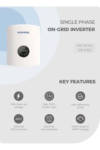 Auxsol - İnges 8 Kw Monofaze On-grid Inverter - 8000 Watt Şebeke Bağlantılı Invertör