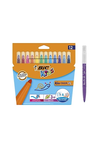 Bıc Kids Kid Couleur Xl Keçeli Kalem, 12 Yıkanabilir Renkte, Kalın Uçlu, Karton Kutuda, 3 Yaşından İtibaren